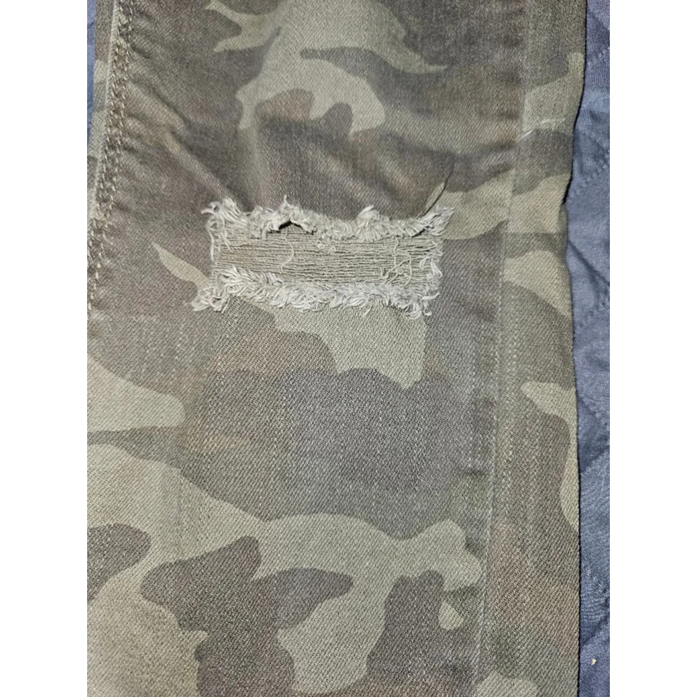 Women's (Juniors) Camo Slit Knee Destructed Skinny Denim Jeans SZ 9 Deep Olive